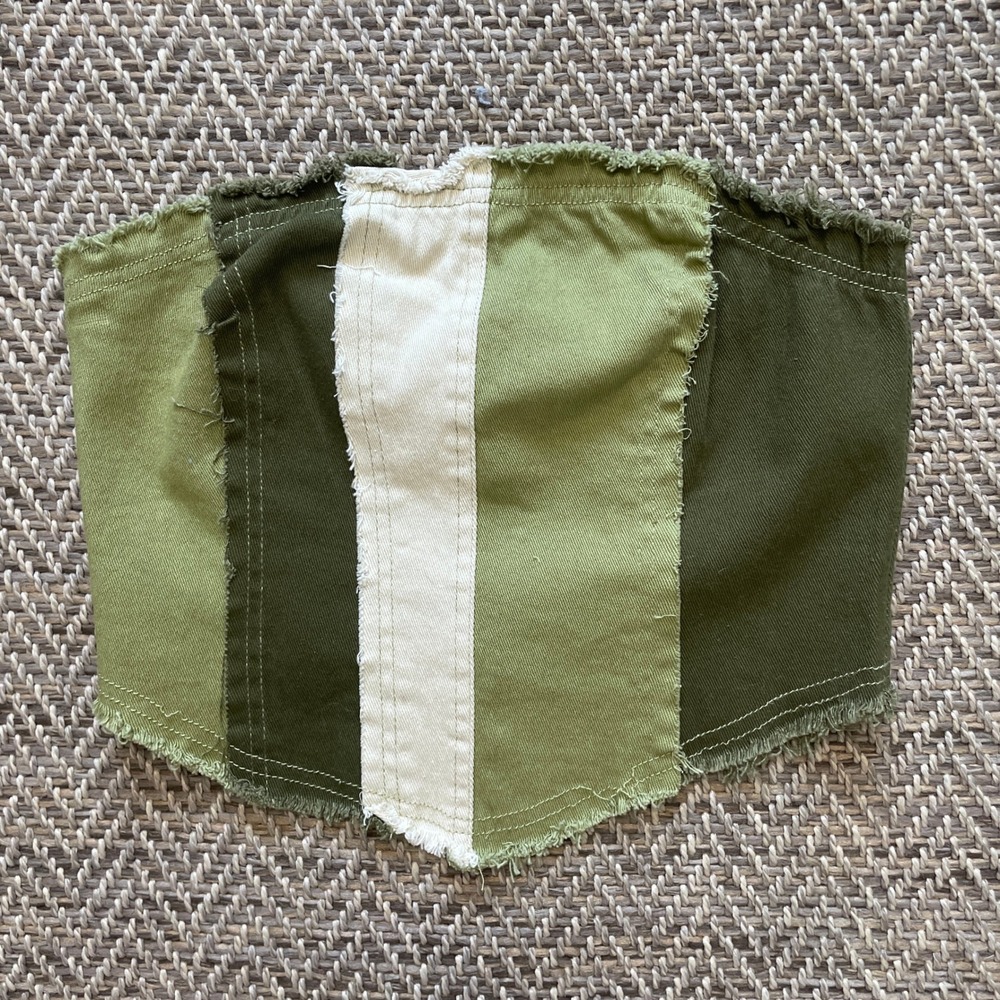Emory Park Corset Top Small Green Patchwork Frayed Raw Edge Hear Me Out Tube Top